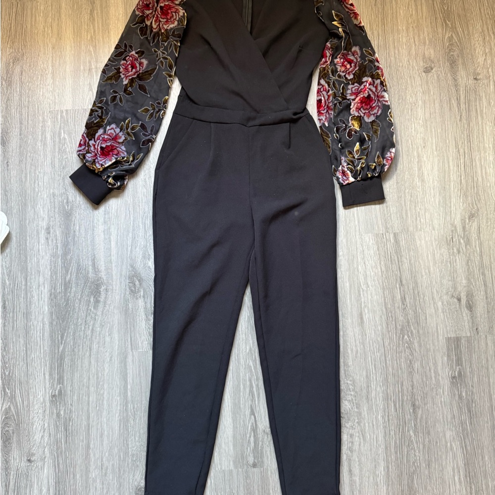 Miss Sixty Black Jumpsuit with Floral Sleeves